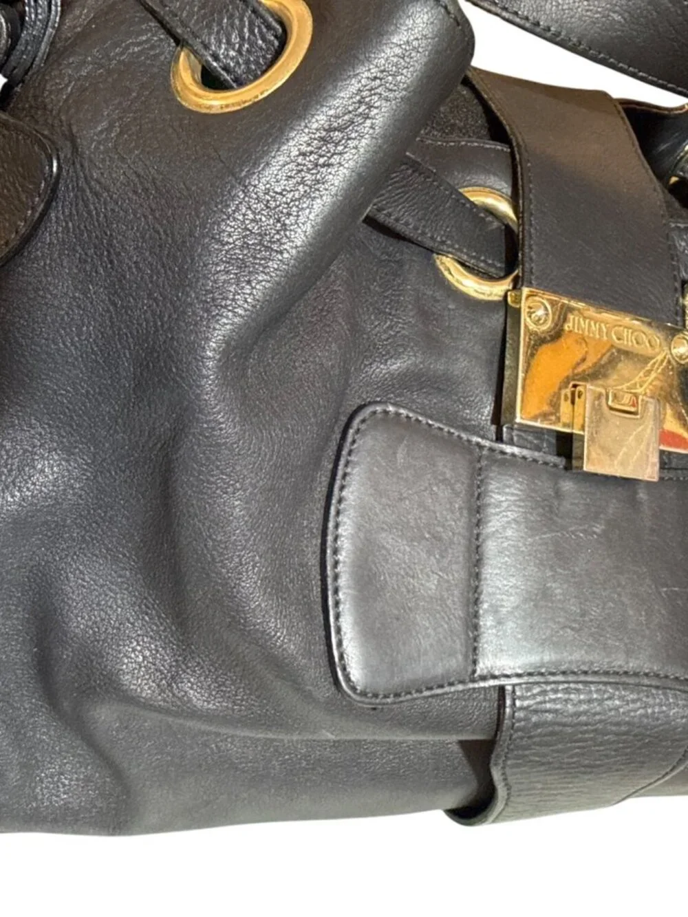 Jimmy Choo Black Leather Ramona Shoulder Bag Gold Tone Hardware Authentic, Italy